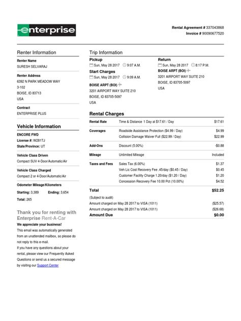 enterprise car rental agreement.